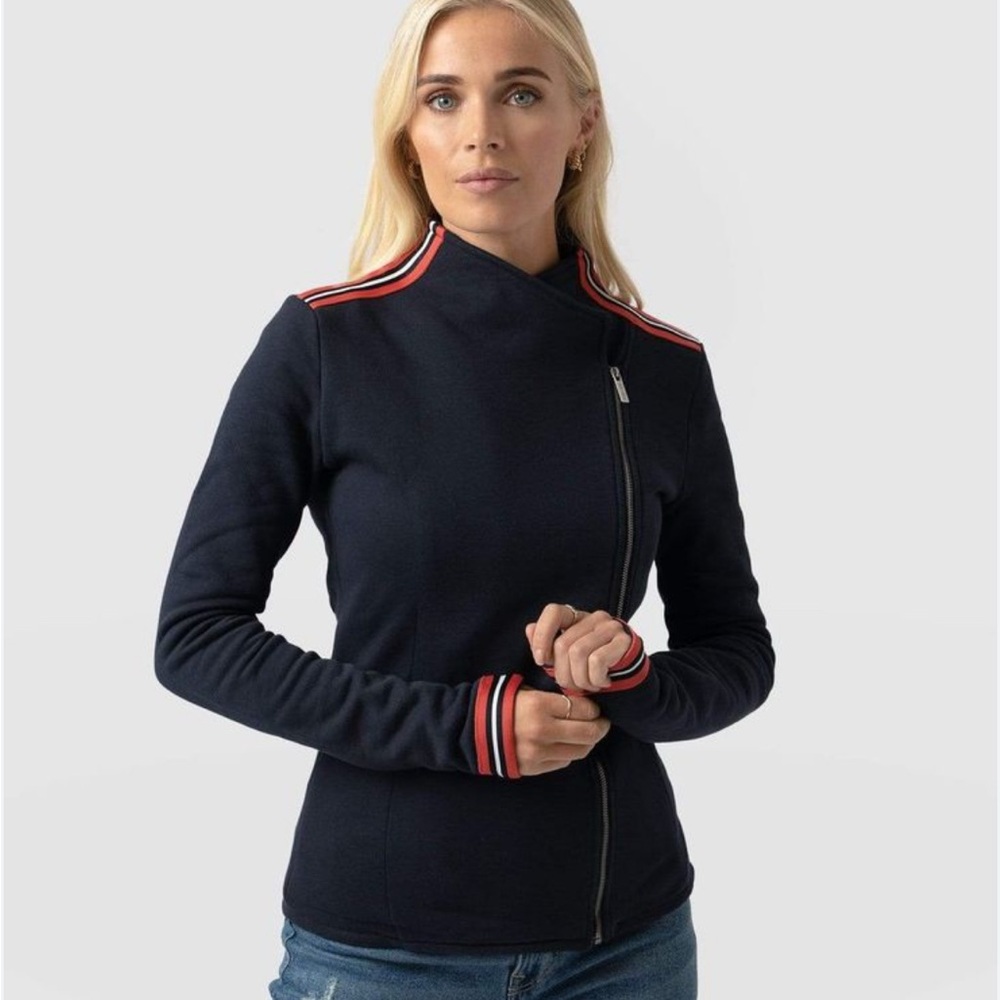 Saint + Sofia Cotton Biker Jacket Navy Stripe NWT